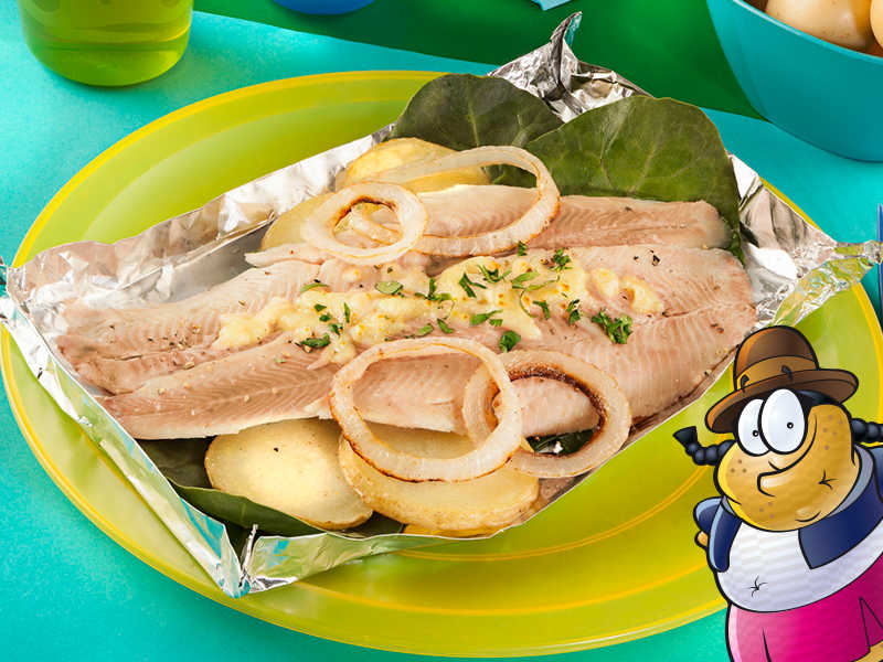 Foto de receta lonchicuates - Trucha de pescado con acelgas